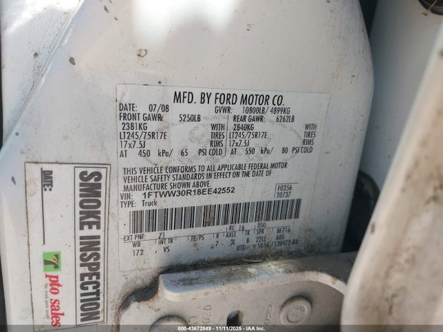 43672849 :رقم المزاد ، 1FTWW30R18EE42552 vin ، 2008 Ford F-350 King Ranch/lariat/xl/xlt مزاد بيع