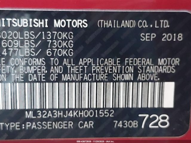 2019 MITSUBISHI MIRAGE ML32A3HJ4KH001552 Photo 8