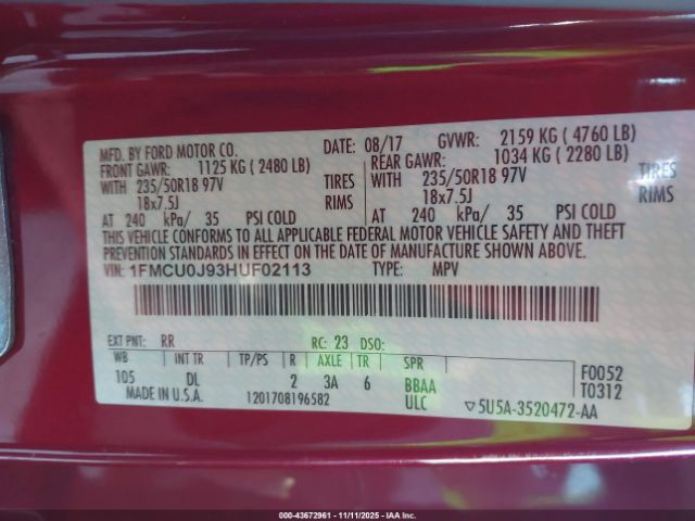 2017 FORD ESCAPE 1FMCU0J93HUF02113 Photo 8