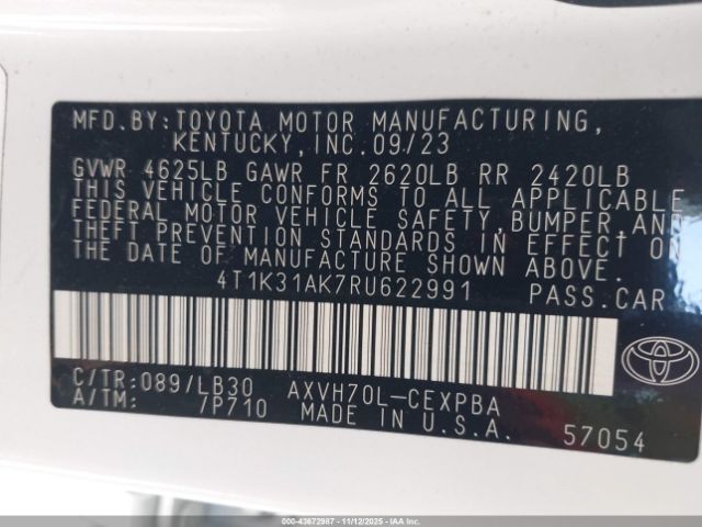 2024 TOYOTA CAMRY HYBRID 4T1K31AK7RU622991 Photo 8