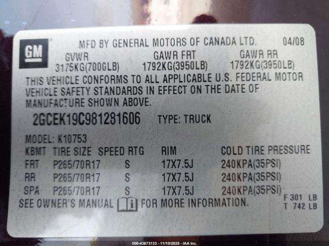 2008 CHEVROLET SILVERADO 1500 2GCEK19C981281606 Photo 8