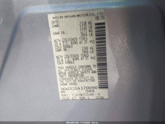 2020 NISSAN MURANO 5N1AZ2CJ1LN170090 Photo 8