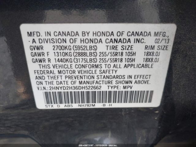 2013 ACURA MDX 2HNYD2H36DH522662 Photo 8