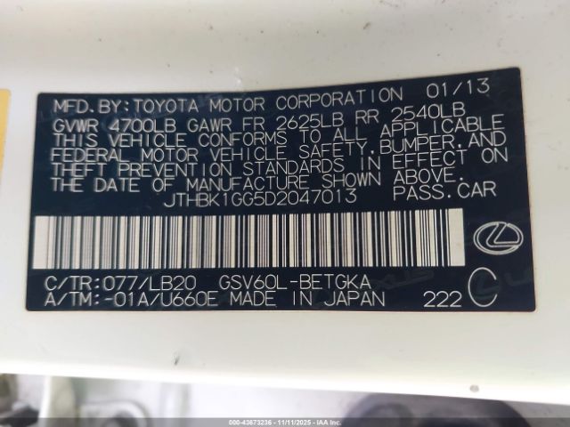 2013 LEXUS ES 350 JTHBK1GG5D2047013 Photo 8