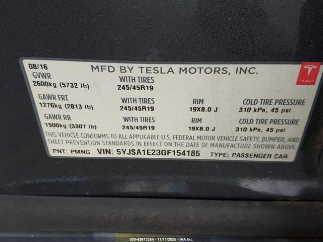 2016 TESLA MODEL S 5YJSA1E23GF154185 Photo 8