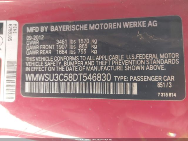 2013 MINI HARDTOP WMWSU3C58DT546830 Photo 8