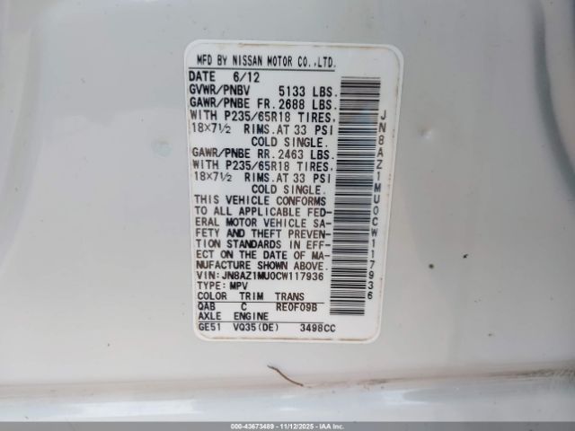 2012 NISSAN MURANO JN8AZ1MU0CW117936 Photo 8