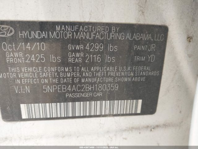 2011 HYUNDAI SONATA 5NPEB4AC2BH180359 Photo 8
