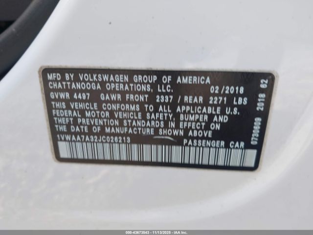 2018 VOLKSWAGEN PASSAT 1VWAA7A32JC026213 Photo 8