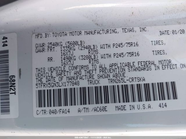 2020 TOYOTA TACOMA 5TFRX5GN3LX177848 Photo 8