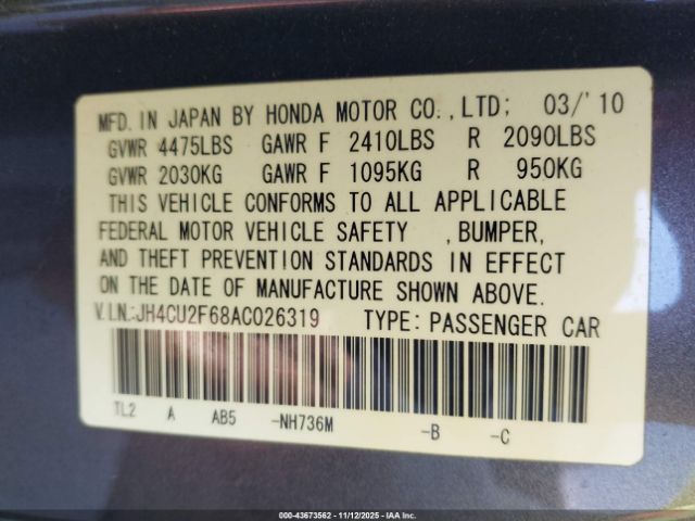 2010 ACURA TSX JH4CU2F68AC026319 Photo 8
