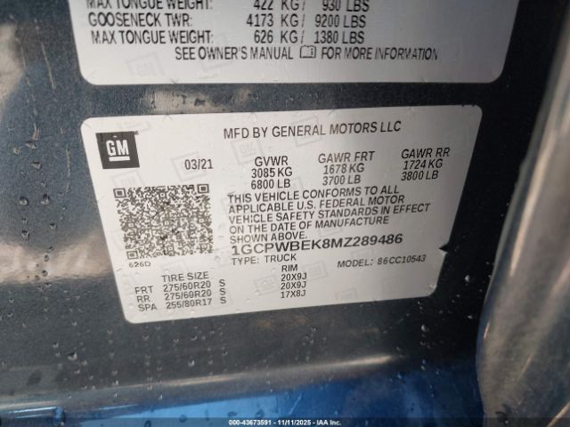 2021 CHEVROLET SILVERADO 1500 1GCPWBEK8MZ289486 Photo 8