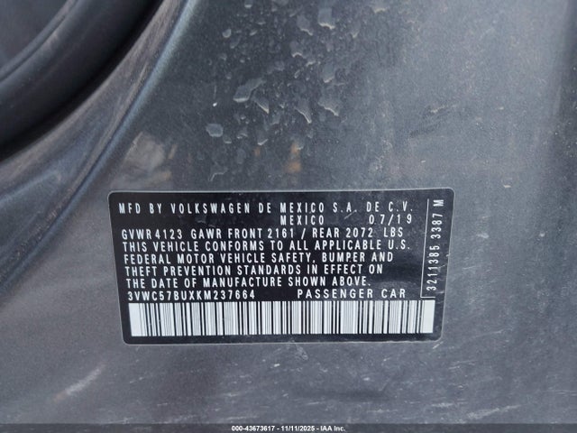 3VWC57BUXKM237664 Volkswagen Jetta 1.4t R-line/1.4t S/1.4t Se