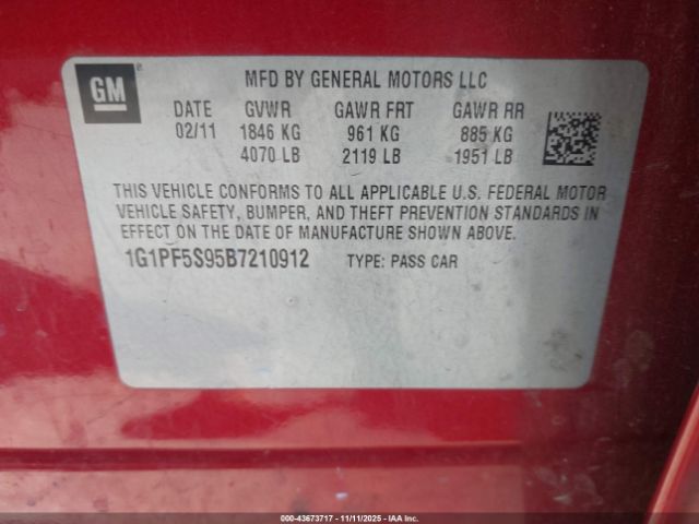 2011 CHEVROLET CRUZE 1G1PF5S95B7210912 Photo 8