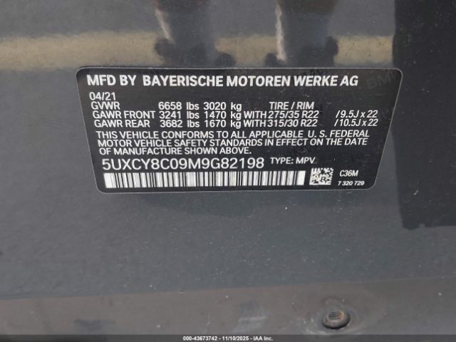 2021 BMW X6 5UXCY8C09M9G82198 Photo 8
