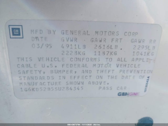 1995 CADILLAC DEVILLE 1G6KD52B5SU284345 Photo 8