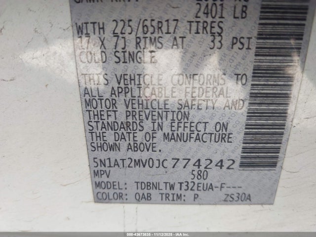 Продаж на аукціоні авто 2018 Nissan Rogue Sv, vin: 5N1AT2MV0JC774242, номер лоту: 43673835