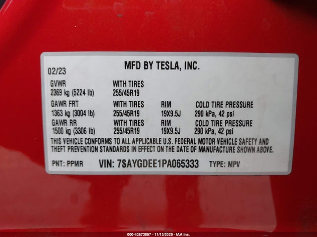 7SAYGDEE1PA065333 Tesla Model Y Awd/long Range Dual Motor All-wheel Drive