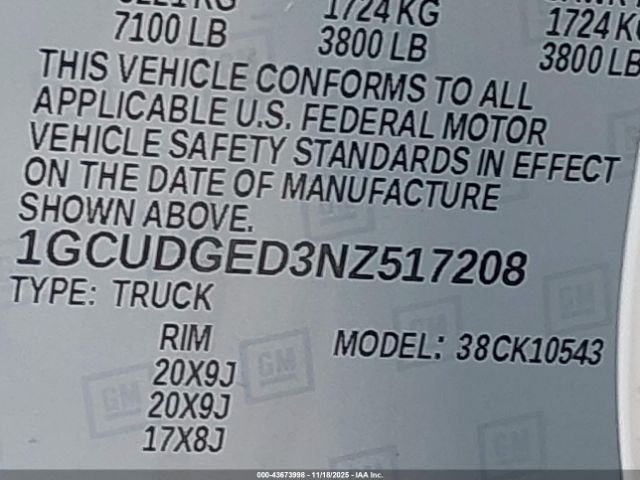 2022 CHEVROLET SILVERADO 1500 1GCUDGED3NZ517208 Photo 8