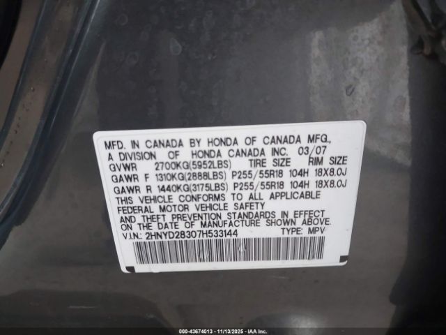 2007 ACURA MDX 2HNYD28307H533144 Photo 8