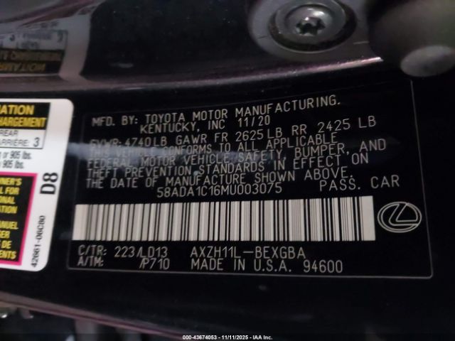 2021 LEXUS ES 300H 58ADA1C16MU003075 Photo 8