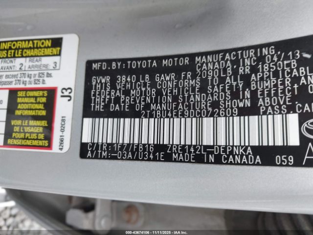 2013 TOYOTA COROLLA 2T1BU4EE9DC072609 Photo 8