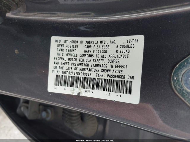 1HGCR2F87GA099062 Honda Accord Ex-l
