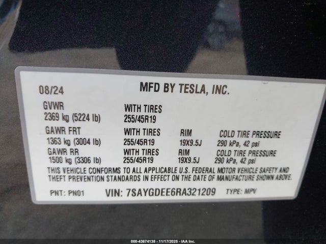 2024 TESLA MODEL Y 7SAYGDEE6RA321209 Photo 8
