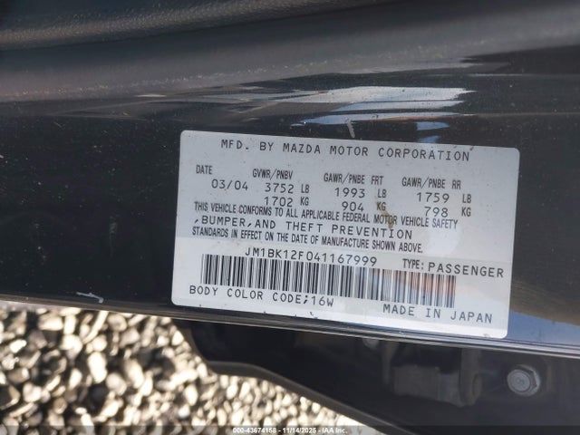 2004 MAZDA MAZDA3 JM1BK12F041167999 Photo 8