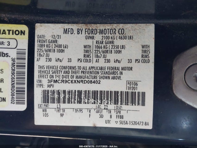 2022 FORD BRONCO SPORT 3FMCR9C6XNRD08402 Photo 8