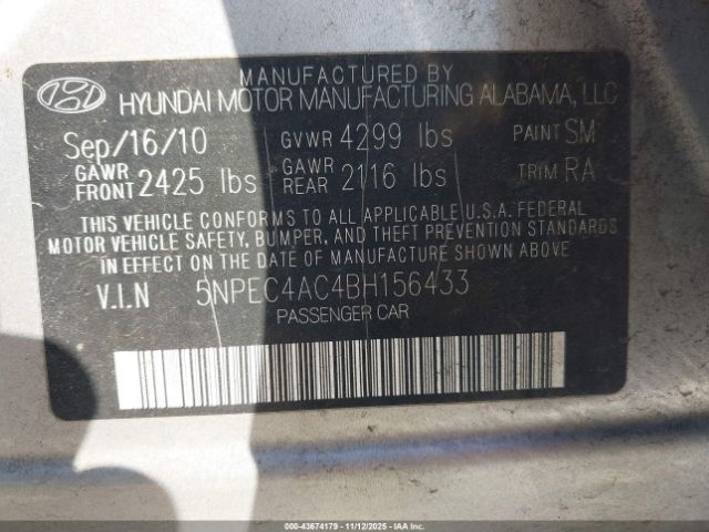 2011 HYUNDAI SONATA 5NPEC4AC4BH156433 Photo 8