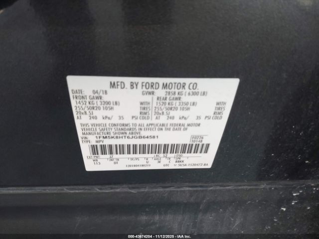 2018 FORD EXPLORER 1FM5K8HT6JGB64581 Photo 8