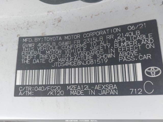 2022 TOYOTA COROLLA JTDS4MCE8NJ081519 Photo 8