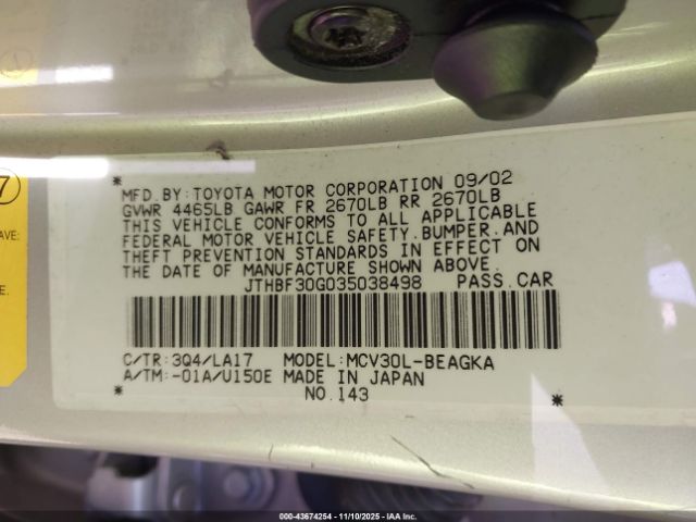 2003 LEXUS ES 300 JTHBF30G035038498 Photo 8