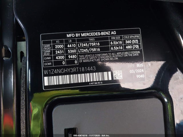 W1Z4NGHY3RT181443 Mercedes-Benz Sprinter 2500 High Roof 4-cyl Diesel Ho