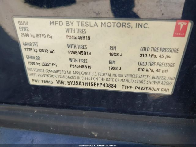 2014 TESLA MODEL S 5YJSA1H15EFP43884 Photo 8