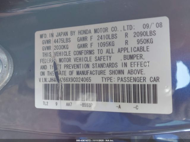 2009 ACURA TSX JH4CU266X9C024065 Photo 8