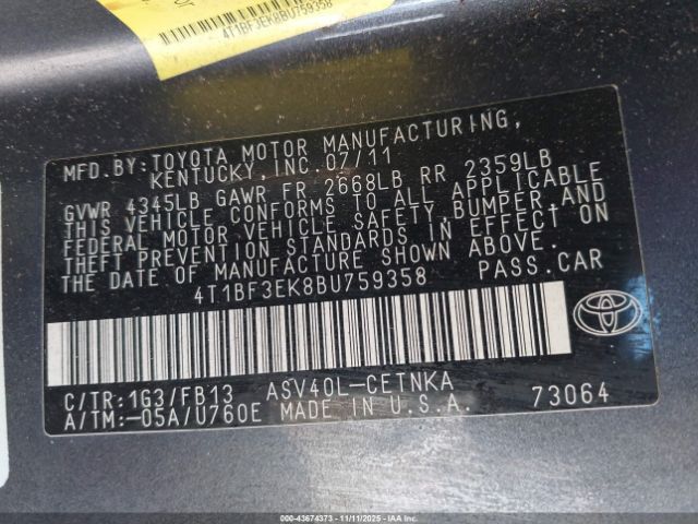 2011 TOYOTA CAMRY 4T1BF3EK8BU759358 Photo 8