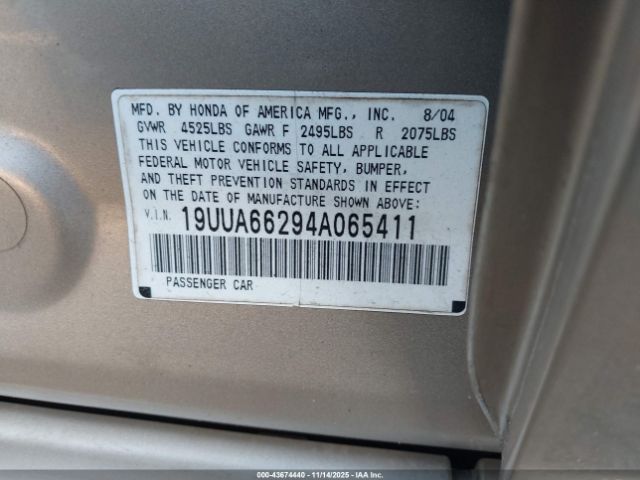 2004 ACURA TL 19UUA66294A065411 Photo 8