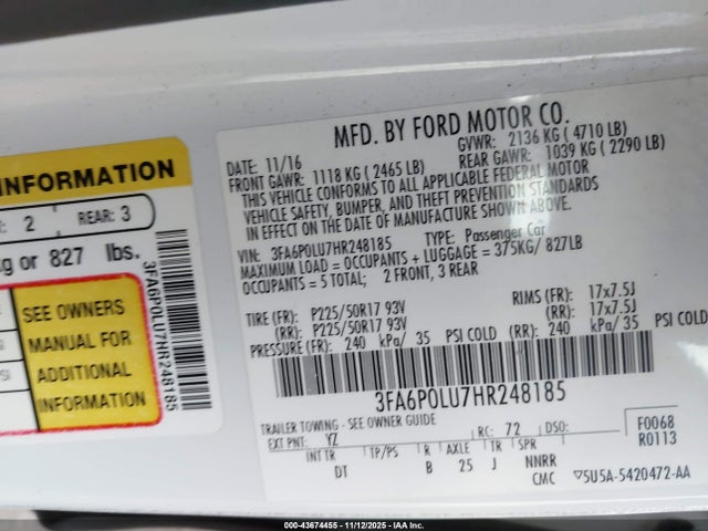 Ford Fusion Hybrid Se 2017 3FA6P0LU7HR248185 Image 9