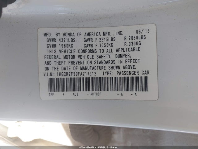 Honda Accord Sport 2015 1HGCR2F59FA217312 Image 9