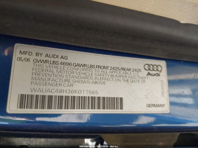 2006 AUDI A4 WAUAC48H36K011565 Photo 8