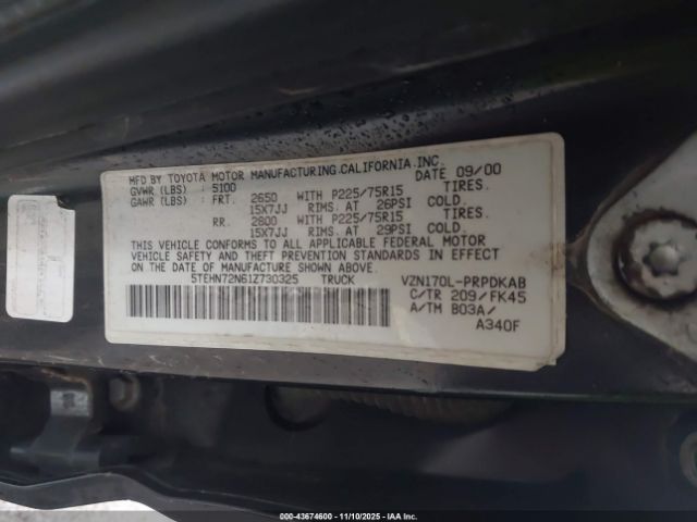 2001 TOYOTA TACOMA 5TEHN72N61Z730325 Photo 8