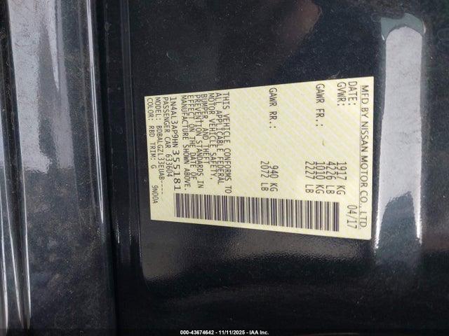 Продаж на аукціоні авто 2017 Nissan Altima 2.5 S, vin: 1N4AL3AP9HN355181, номер лоту: 43674642