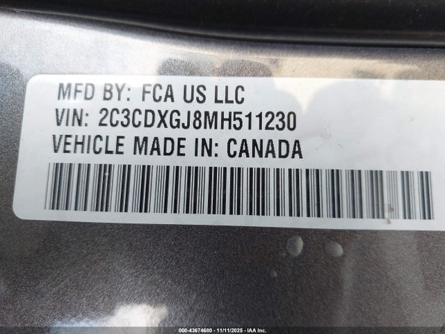 2C3CDXGJ8MH511230 Dodge Charger Scat Pack Rwd