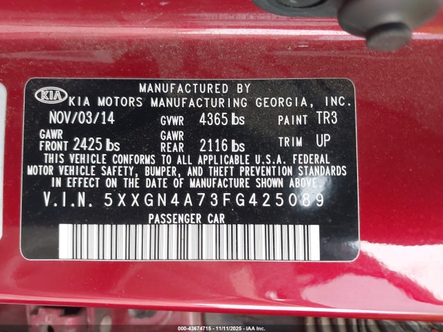 KIA OPTIMA EX 2015 5XXGN4A73FG425089 Image 9