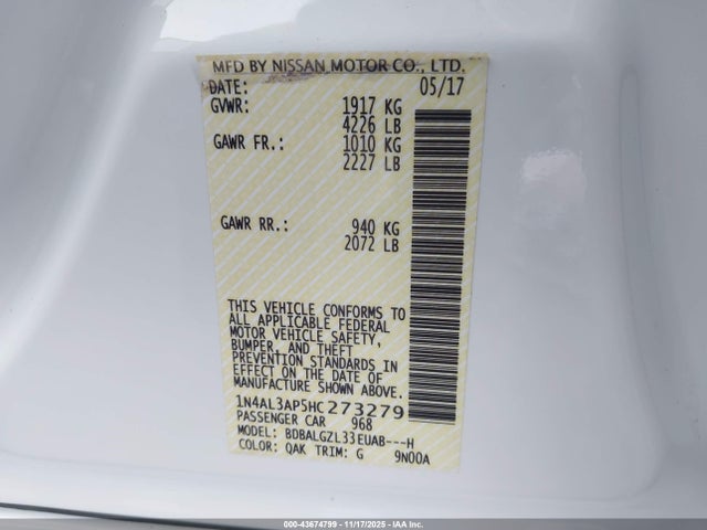 1N4AL3AP5HC273279 Nissan Altima 2.5 S