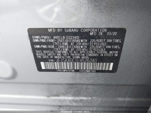 2020 SUBARU FORESTER JF2SKADC1LH526240 Photo 8