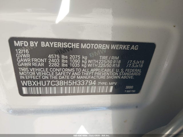 Продажа на аукционе авто 2017 Bmw X1 Sdrive28i, vin: WBXHU7C38H5H33794, номер лота: 43674994