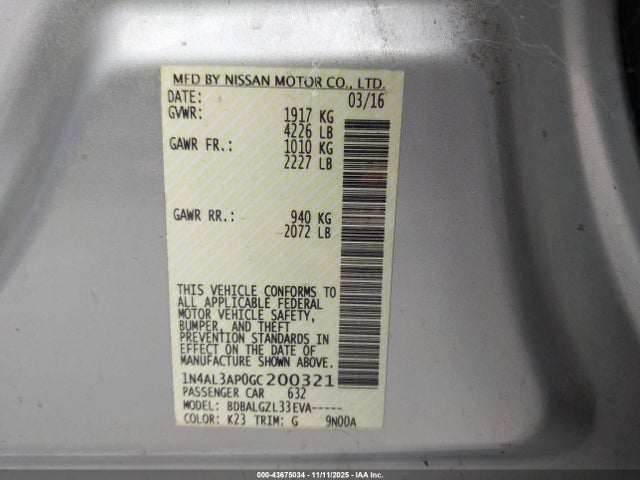 2016 NISSAN ALTIMA 1N4AL3AP0GC200321 Photo 8